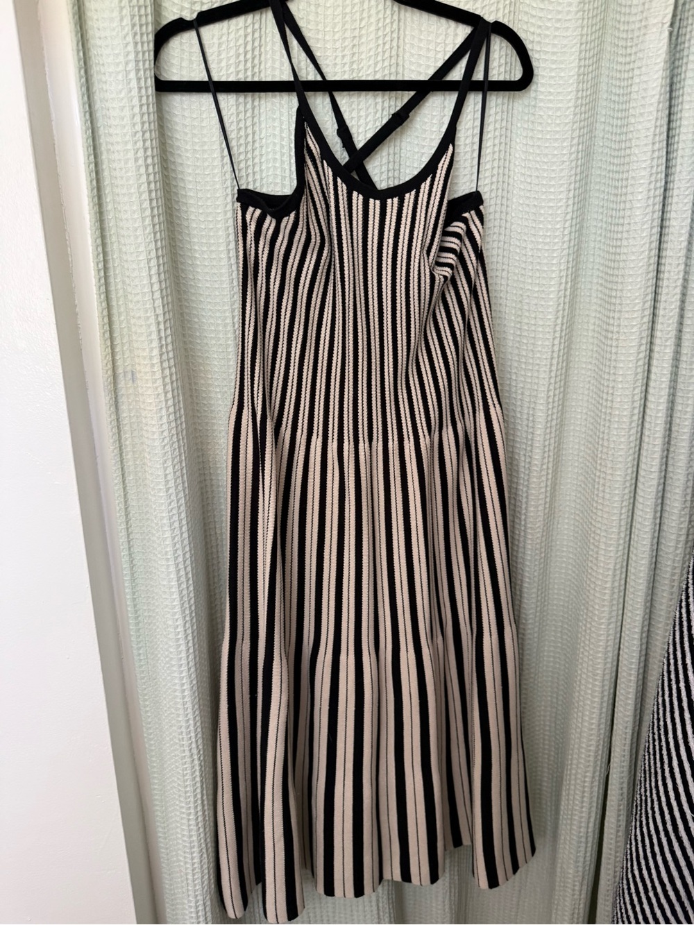 a new day Black and Cream Vertical Stripe Midi Dress